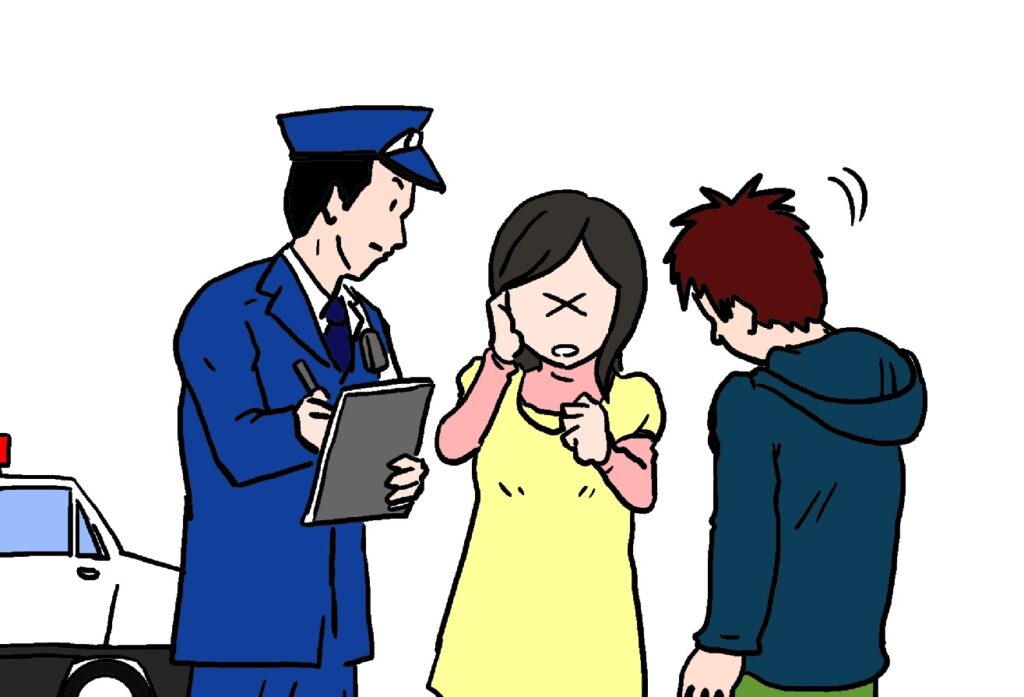 事故について警察官に聞かれているイラスト