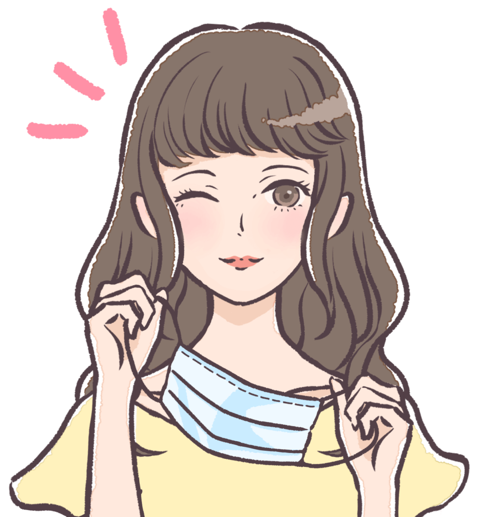 マスクを取った笑顔の女性イラスト