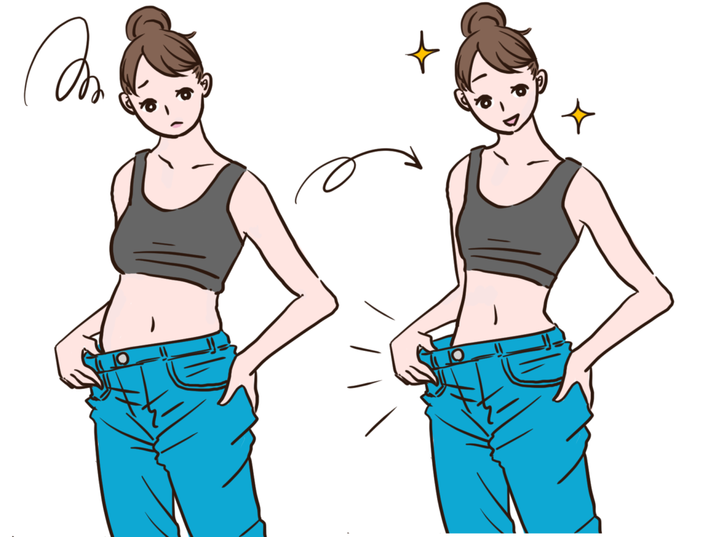 ぽっこりお腹が改善して嬉しそうな女性イラスト